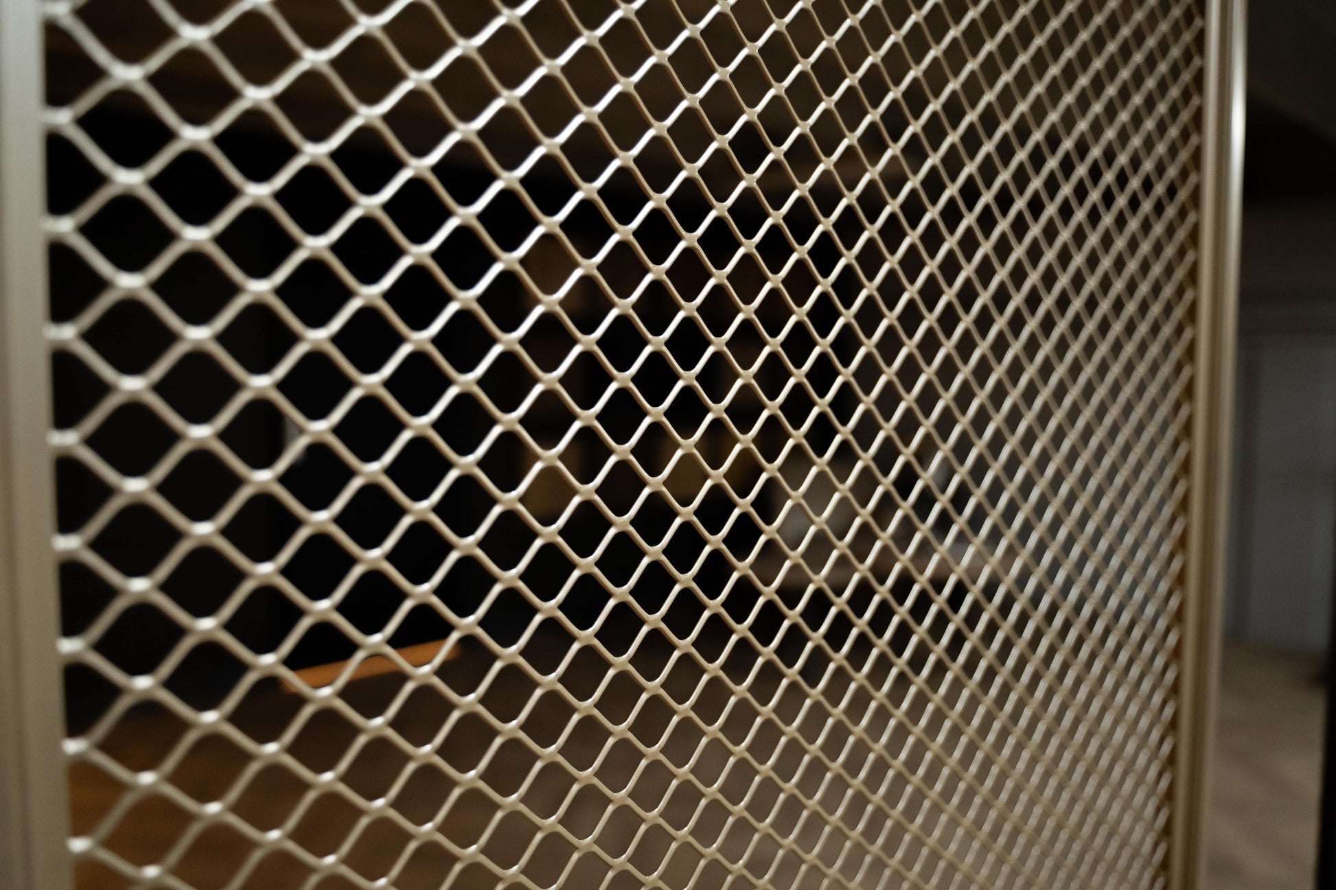 Stalen roomdivider met modern mesh-design, custom made en verkrijgbaar in elke RAL-kleur. Ideaal voor woningen en zakelijke projecten zoals horeca.